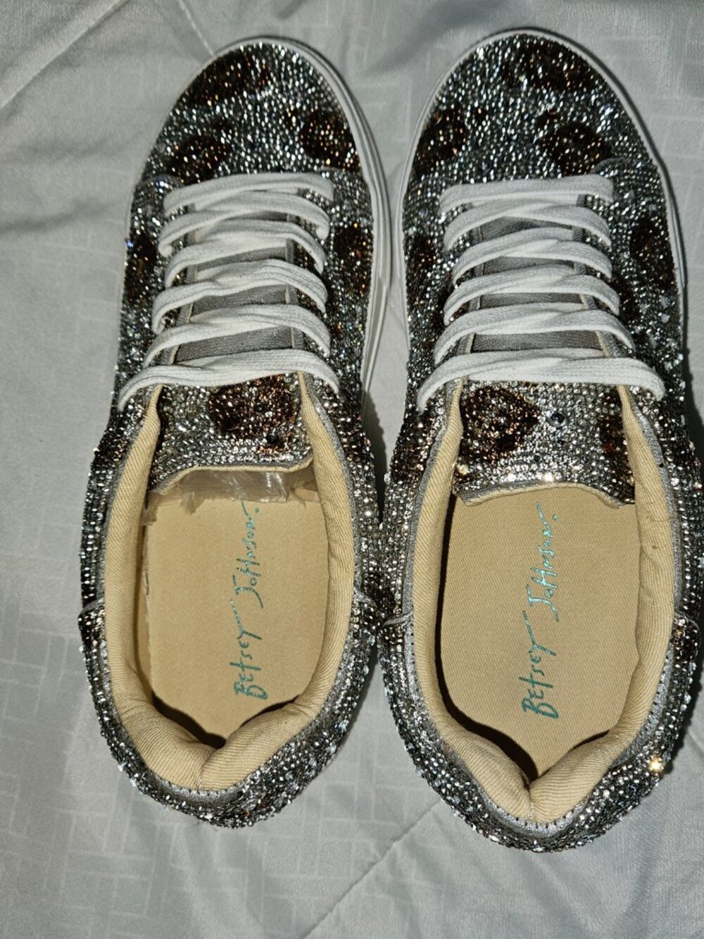 Betsey Johnson Sidny Silver Football Rhinestone Platform Sneakers | Women’s 8 - Picture 6 of 8